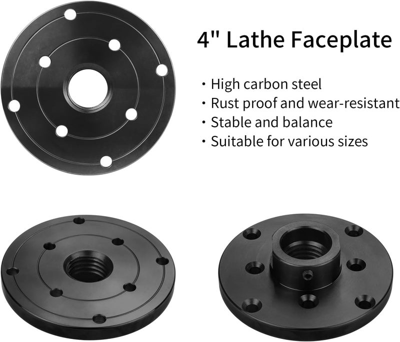 DEEFIINE 4'' Steel Wood Lathe Faceplate Chucks,Faceplate for Wood Lathe,Lathe Face Plate Fit for 1'' x 8TPI Spindle without Screwchuck - Image 4